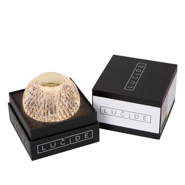 Lucide CINTRA - Lampe de table Rechargeable - Batterie/Piles - Ø 9 cm - LED 3 StepDim - 1x1,5W 2700K - Transparent - détail 7
